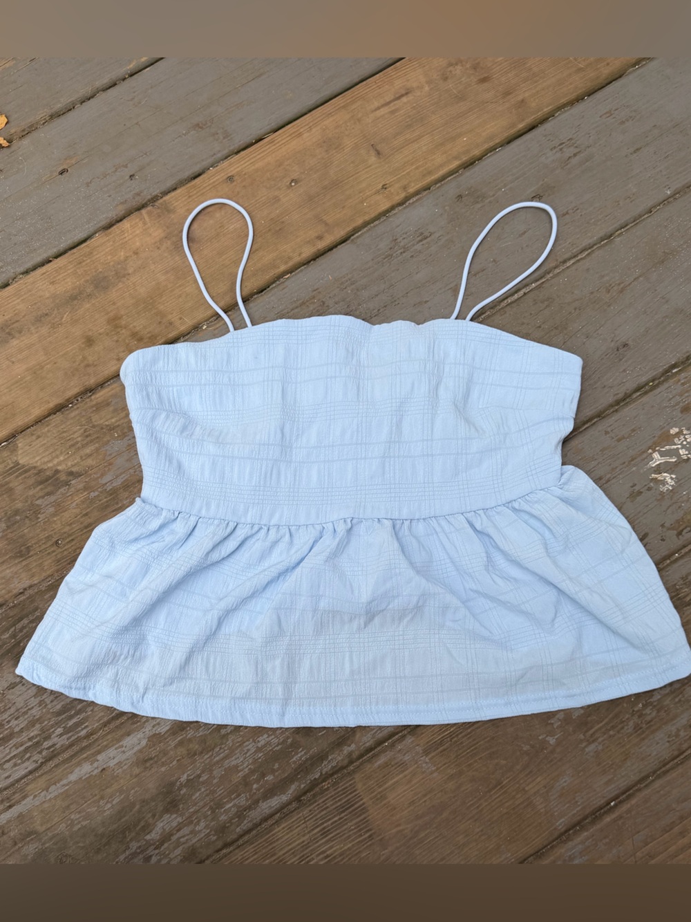 SHEIN Light Blue Textured Spaghetti Strap Crop Top